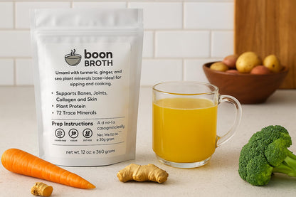 Boon Broth - Savory Plant-Based Soup Powder, High Calcium Broth with 72 Trace Minerals - Ideal for Sipping, Fasting, and The Bone Broth Diet - 30 servings