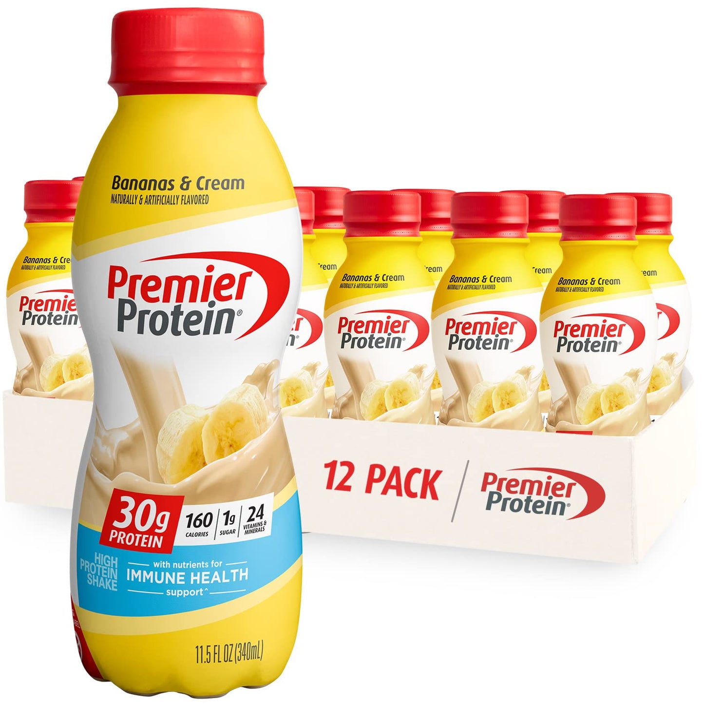 Premier Protein Shake Limited Edition Salted Caramel Popcorn and Bananas & Cream Flavors, 30g Protein, 24 Vitamins Minerals, 12 Pack Bundle
