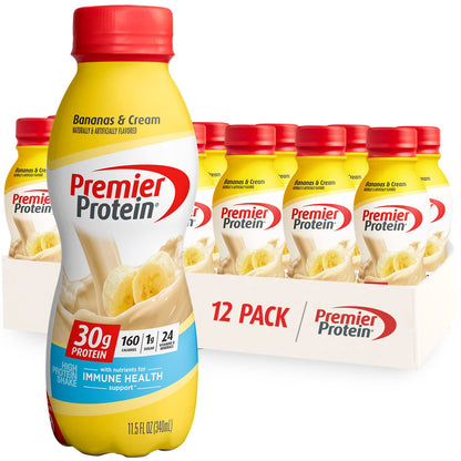 Premier Protein Shake Limited Edition Salted Caramel Popcorn and Bananas & Cream Flavors, 30g Protein, 24 Vitamins Minerals, 12 Pack Bundle