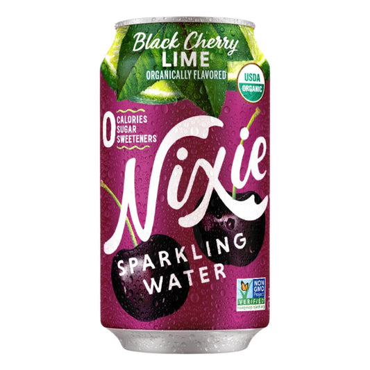 Nixie Sparkling Water, Black Cherry Lime | 12 fl oz cans, 24 pack | Organic, Vegan, Non-GMO, Gluten Free, 0 Calories, 0 Sugar, 0 Sodium