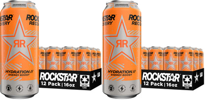 Rockstar Energy Drink with Caffeine Taurine and Electrolytes,Recovery Orange,16 Fl Oz,(Pack of 24)