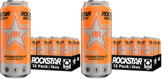 Rockstar Energy Drink with Caffeine Taurine and Electrolytes,Recovery Orange,16 Fl Oz,(Pack of 24)