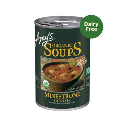 Amy's Soup, Vegan Hearty Minestrone, Made With Organic Vegetables, Beans and Pasta in Tomato Broth, Canned Soup, 14.1 Oz (12 Pack)