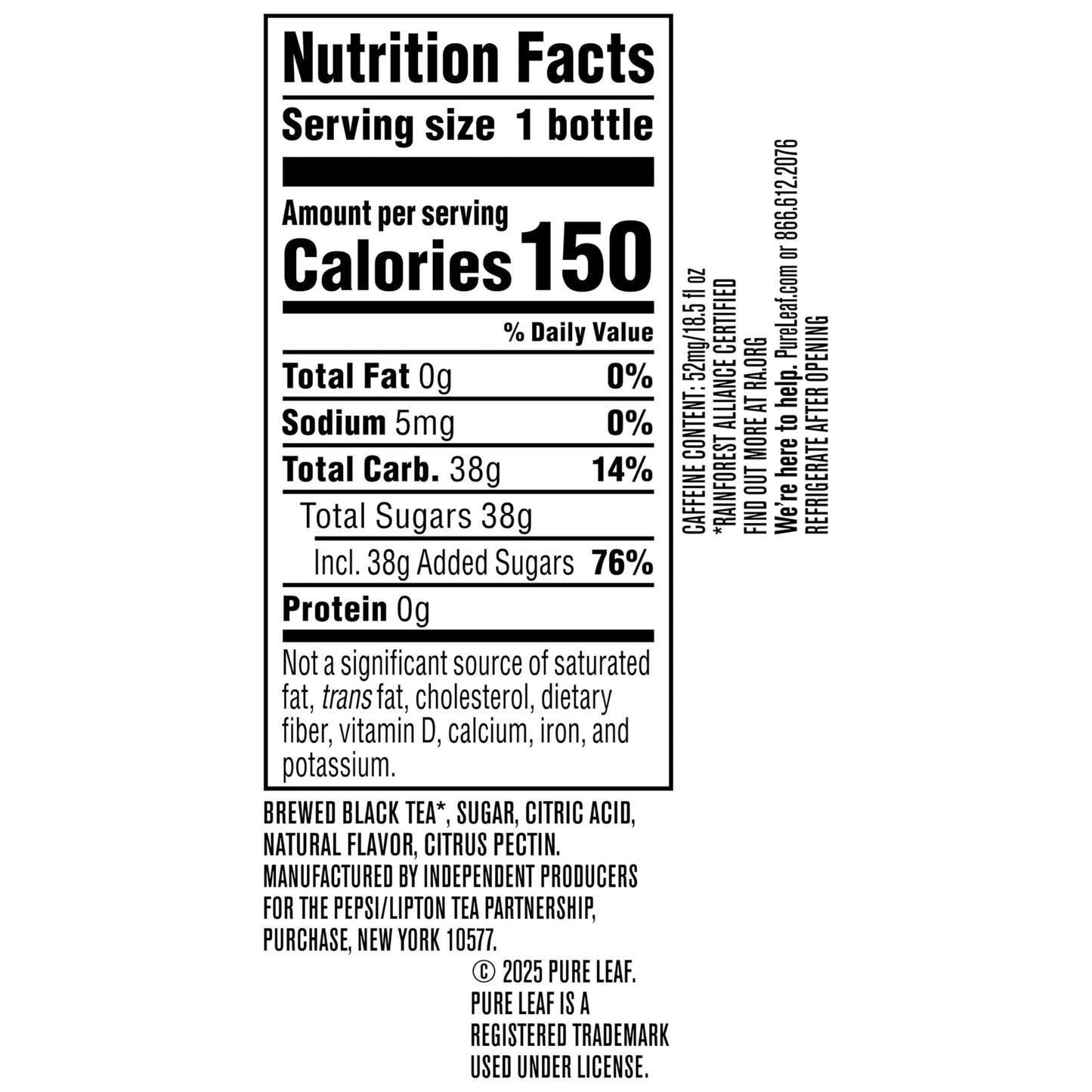 Pure Leaf Iced Tea, Sweetened Lemon Flavor Black Tea, 18.5 oz