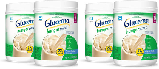 Glucerna Hunger Smart Diabetes Care Powder,Classic Vanilla,Diabetic Snack Replacement to Support Blood Sugar Management,22g Protein,130 Calories,22.3 Oz,(Pack of 4)