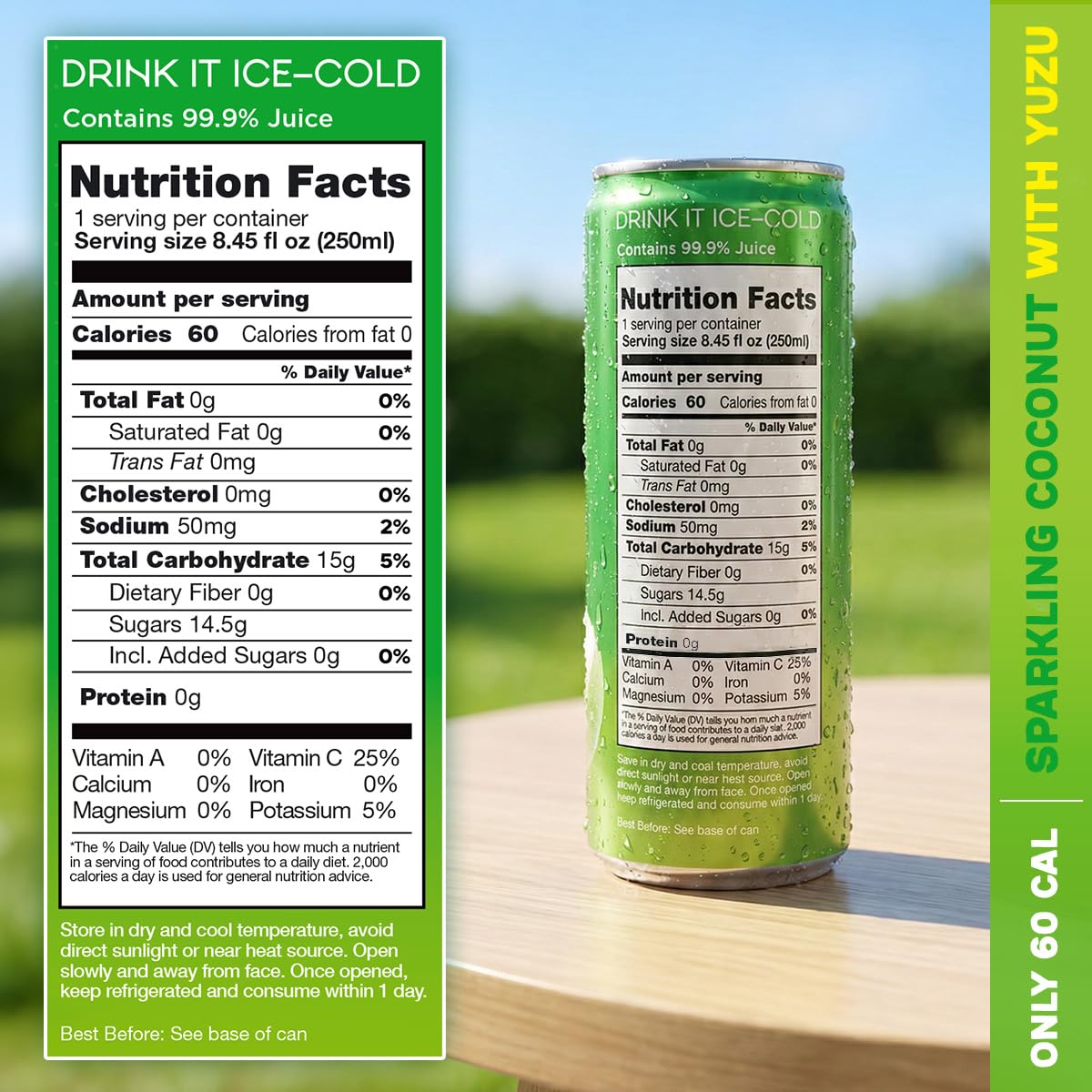 Yoopy Sparkling Coconut Water with Citrus-Inspired Yuzu – Low Sugar Refreshing Drink, Healthy Soda Alternative, Lightly Carbonated Beverage - 12 pack (8.45 fl oz cans)