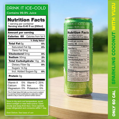 Yoopy Sparkling Coconut Water with Citrus-Inspired Yuzu – Low Sugar Refreshing Drink, Healthy Soda Alternative, Lightly Carbonated Beverage - 12 pack (8.45 fl oz cans)