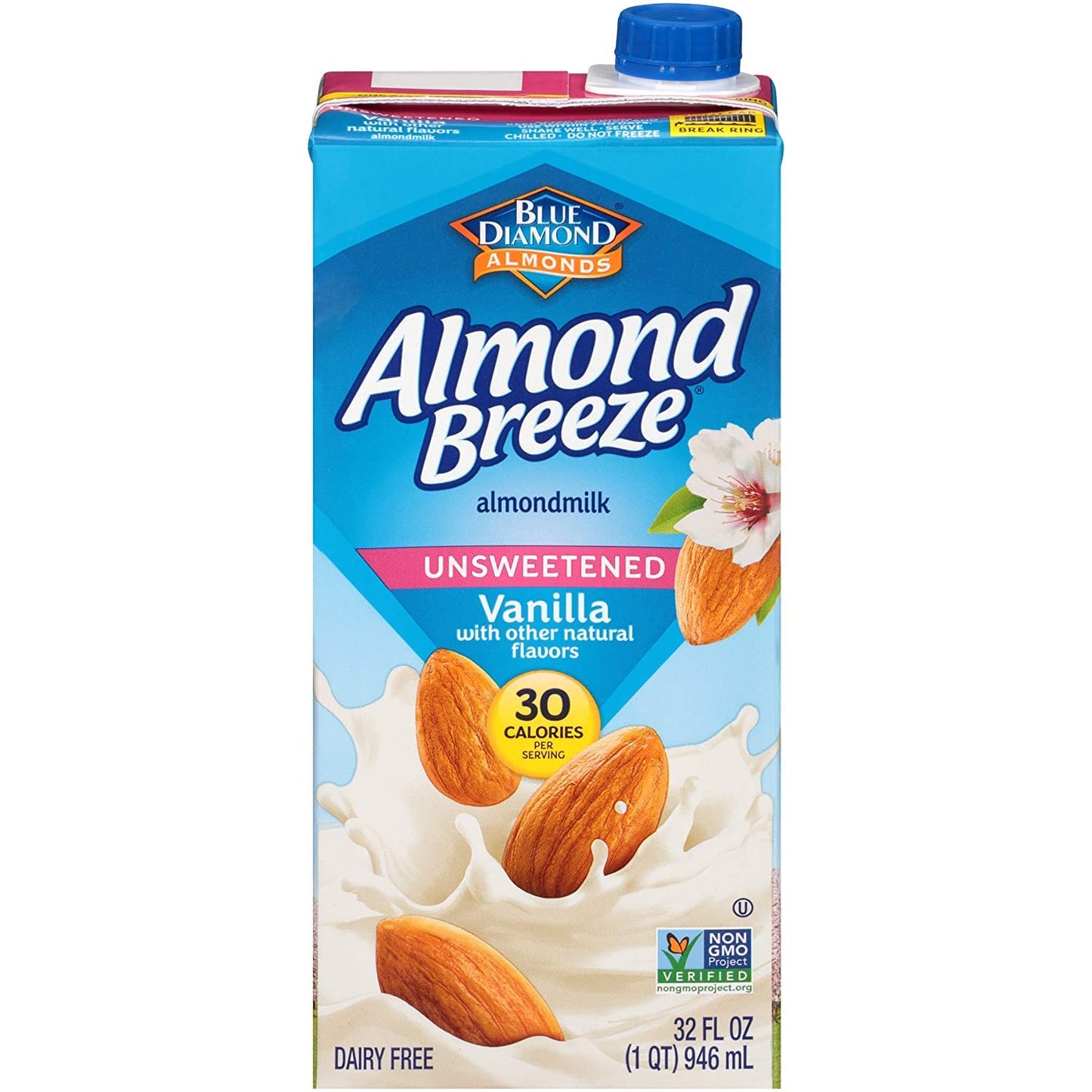 Almond Breeze Dairy Free Almondmilk, Unsweetened Vanilla, 32 Ounce (Pack of 6)