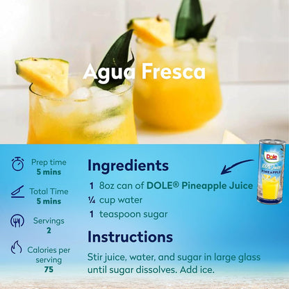 Dole 100% Pineapple Juice, No Added Sugar, Excellent Source of Vitamin C, 100% Fruit Juice, Packaging May Vary, 8.0 Fl Oz (Pack of 24)