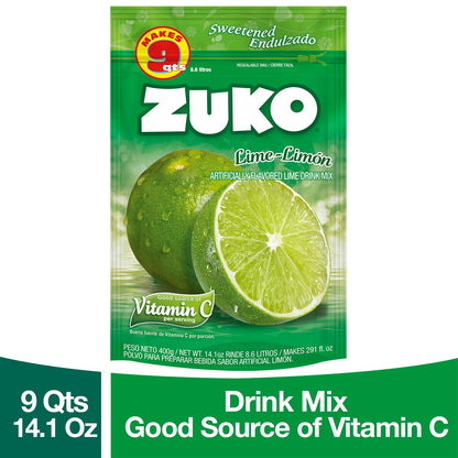 Zuko Lime Instant Powder Drink Family Pack, 14.1 oz, Pack of 6
