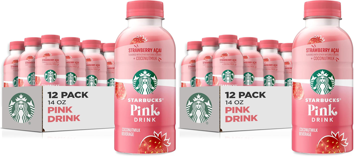 Starbucks Pink Drink, Strawberry Acai with Coconut Milk, 14oz Bottles (24 Pack)