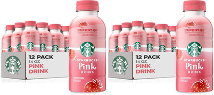 Starbucks Pink Drink, Strawberry Acai with Coconut Milk, 14oz Bottles (24 Pack)