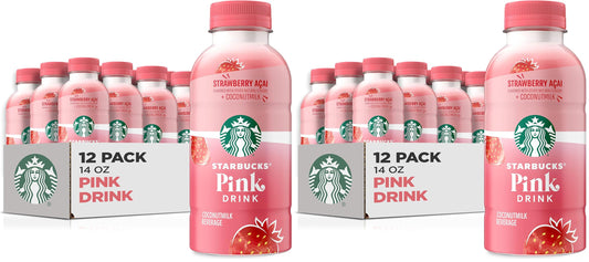 Starbucks Pink Drink, Strawberry Acai with Coconut Milk, 14oz Bottles (24 Pack)