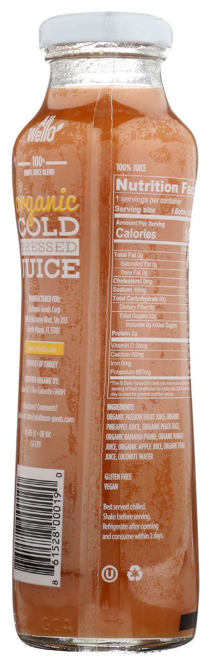 Allwello, Organic Cold Pressed Juice, Tropical Escape, 11.1 Fl Oz