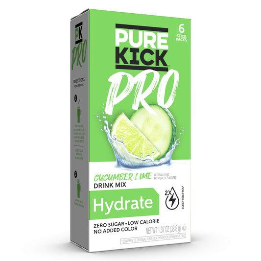 PURE KICK PRO Hydration Electrolyte Drink Mix, Cucumber Lime, Includes 1 Box with 6 Packets in Each Box