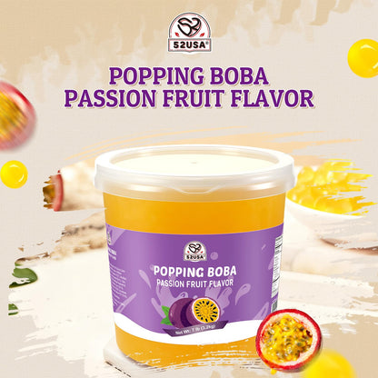 52USA Passion Fruit Popping Boba Peals 7.05 Pound (3.2kg), Bursting Boba Pearls for Bubble Tea, Beverages, Ice Cream, Shakes, Yogurt, Desserts, Smoothies & Drinks Toppings