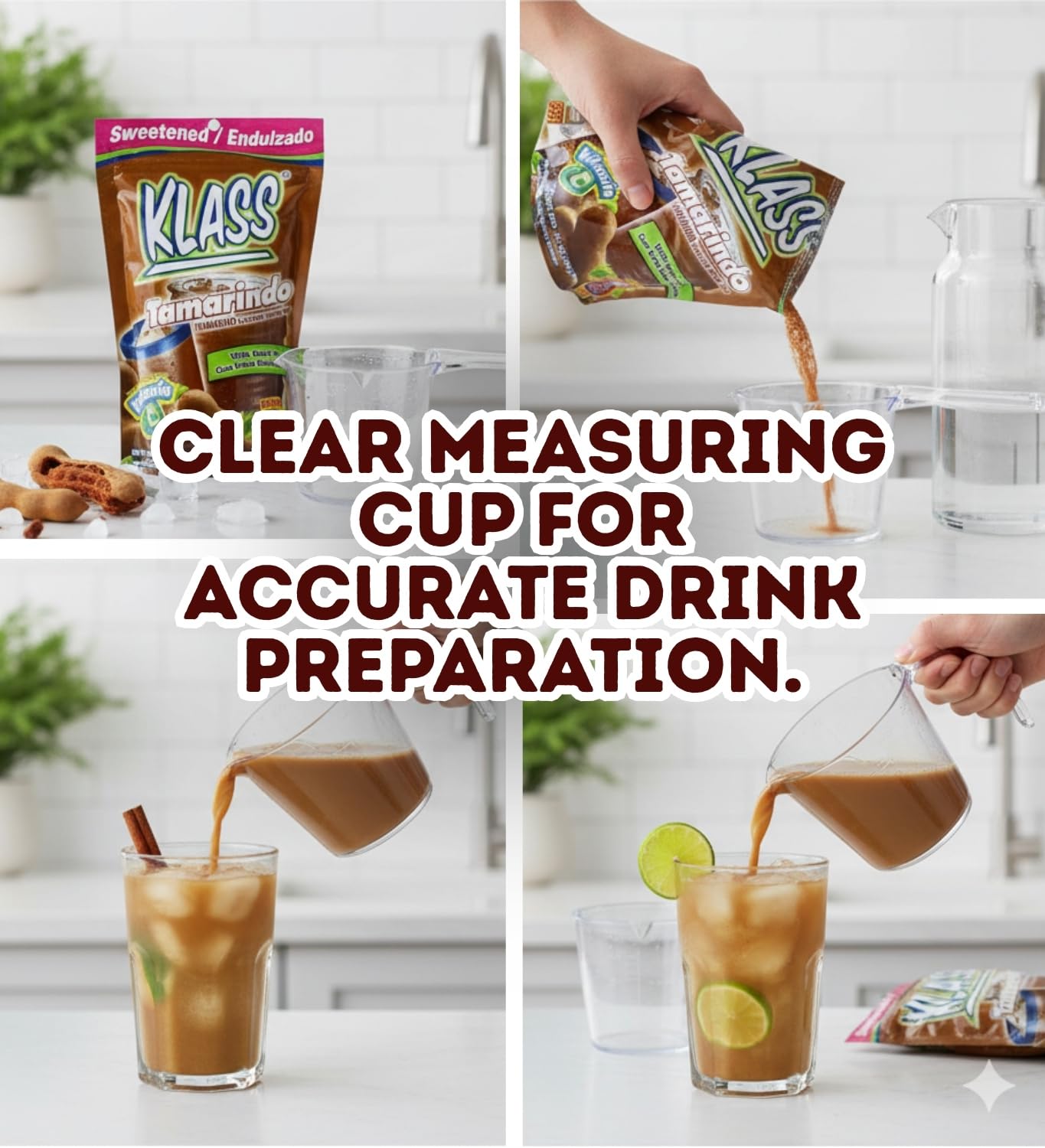 2x Klass Bev Mix Tamarindo Sweetened 14.1 OZ Bundle with Measuring Cup – Traditional Aguas Frescas Drink Mix with Sweet and Tangy Tamarind Flavor – Gift Set (3 Items)