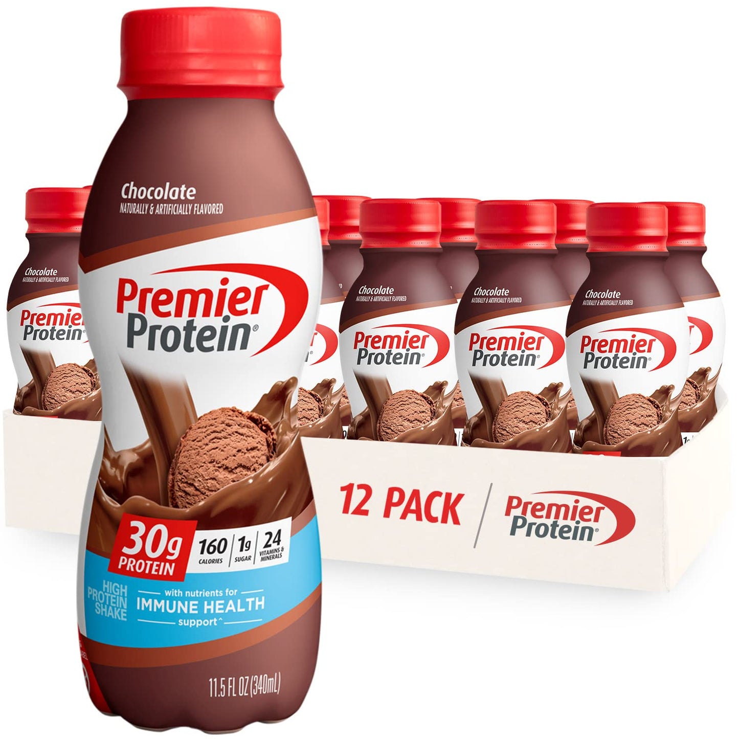 Premier Protein Shake Bundle - 24 Vitamins & Minerals, 30g Protein, Strawberries & Chocolate Flavors, Pack of 12, 11.5 Fl Oz