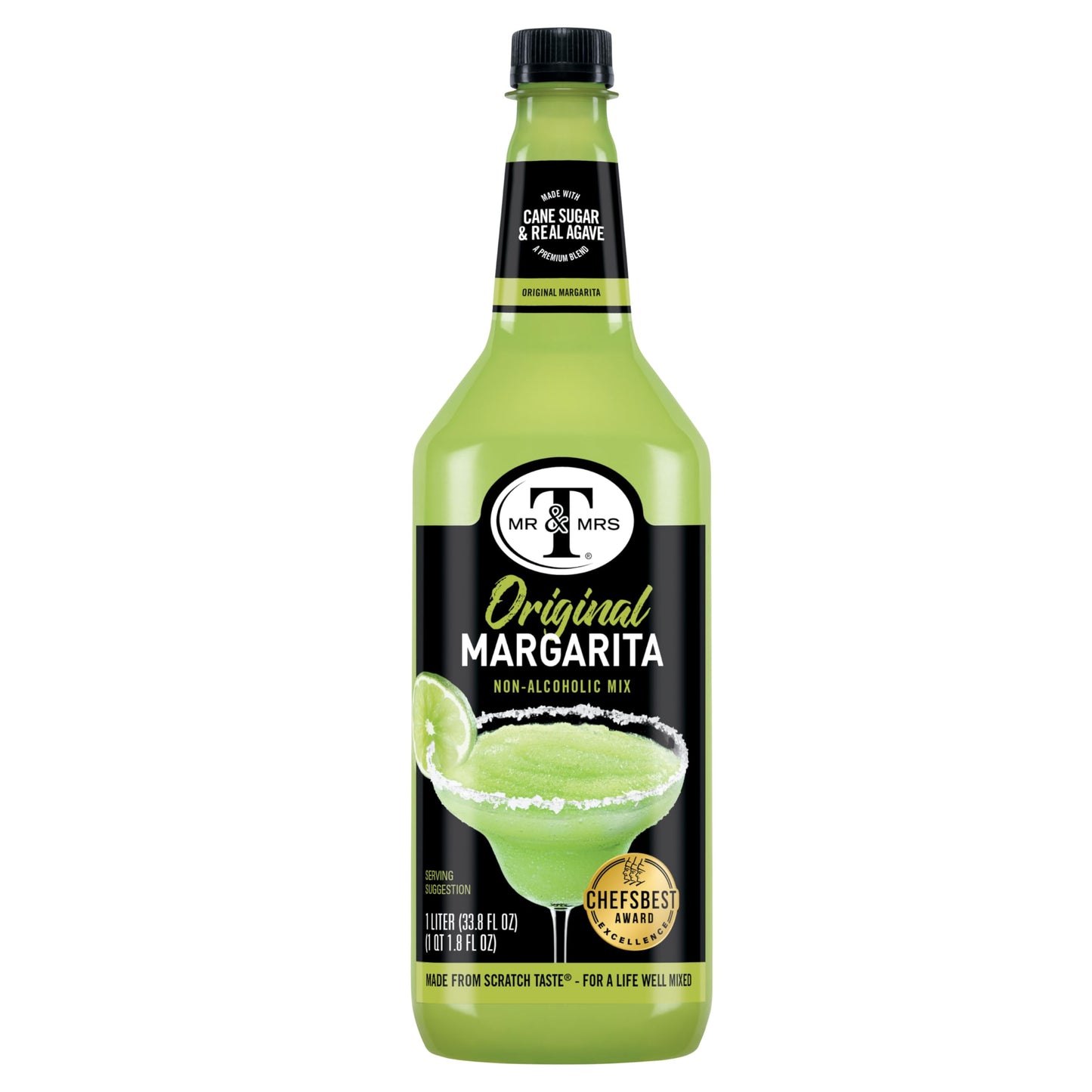Mr & Mrs T Margarita Mix, 1 L bottle (Pack of 4), Tangy Lime Blend Flavored Cocktail Mixer, Made with Cane Sugar, Perfect for Traditional Margarita and Mocktail Drinks