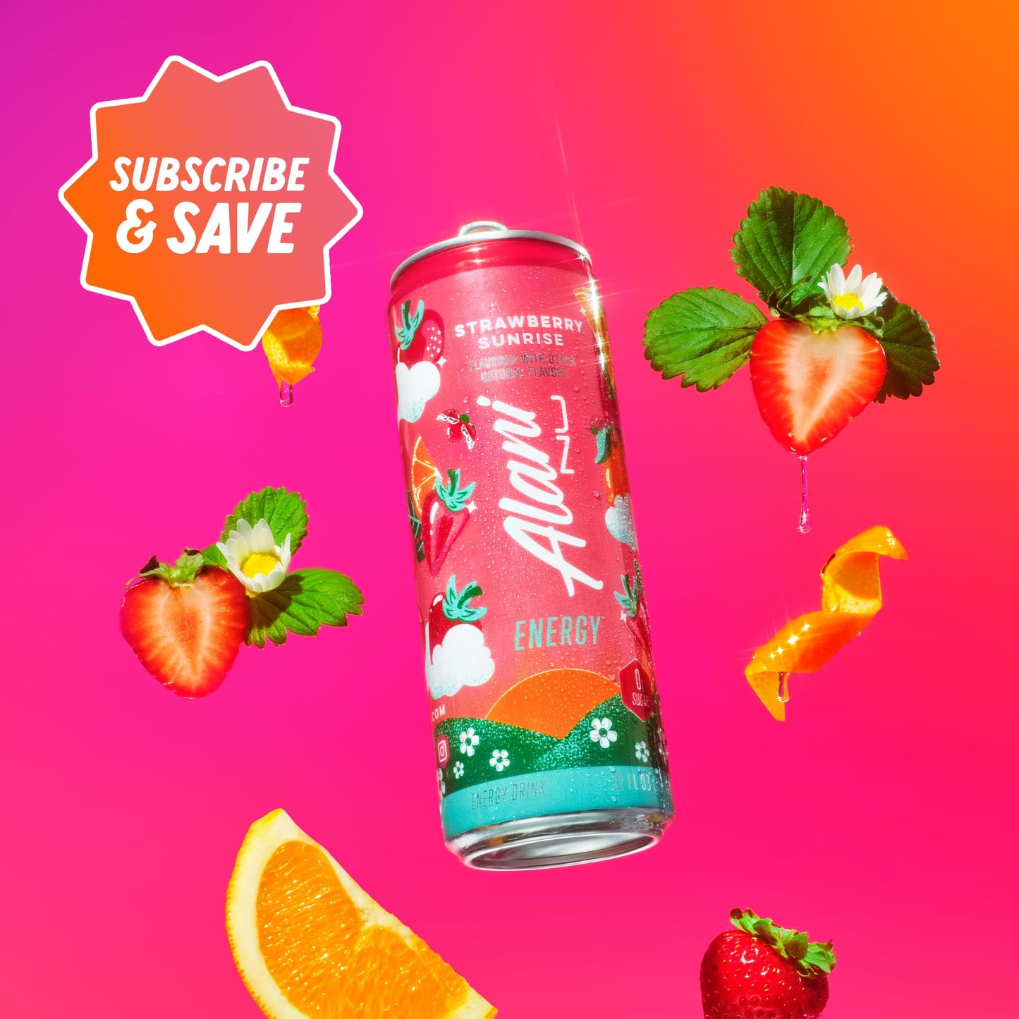 Alani Nu STRAWBERRY SUNRISE Sugar Free, Low Calorie Energy Drinks, 200mg Caffeine, Biotin B Vitamins, Zero Sugar, 10 Calories, 12 Fl Oz Cans, 12 Pack