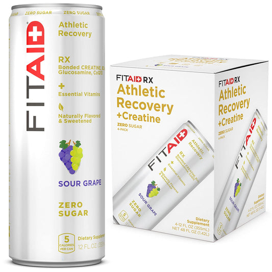 FITAID RX ZERO Recovery Blend, 5 Calories, Keto-Friendly, Paleo, Vegan, Number 1 Post-Workout Recovery Drink, Creatine, BCAAs, Glucosamine, 12-oz. Cans (Pack of 4)
