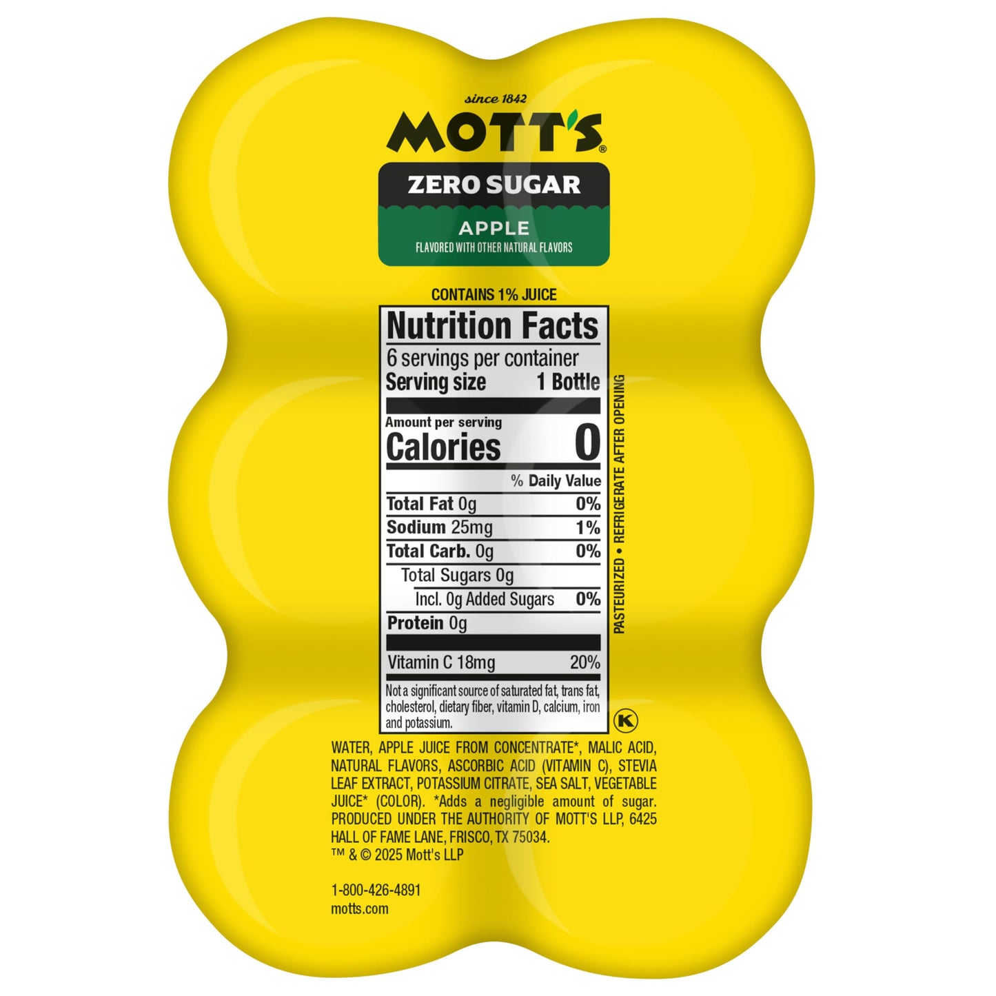 Mott's Zero Sugar Apple Juice Drink, 8 fl oz bottles, 24 Count (4 Packs of 6), Apple Flavor, Excellent Source of Vitamin C