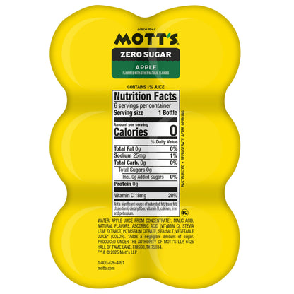 Mott's Zero Sugar Apple Juice Drink, 8 fl oz bottles, 24 Count (4 Packs of 6), Apple Flavor, Excellent Source of Vitamin C
