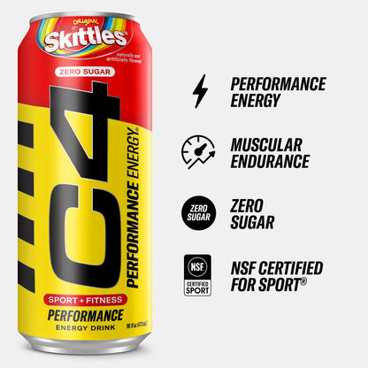 C4 Energy & Smart Energy Drinks Variety Pack, Sugar Free Pre Workout Performance Drink & C4 Energy Drink, Skittles, Carbonated Sugar Free Pre Workout Performance Drink