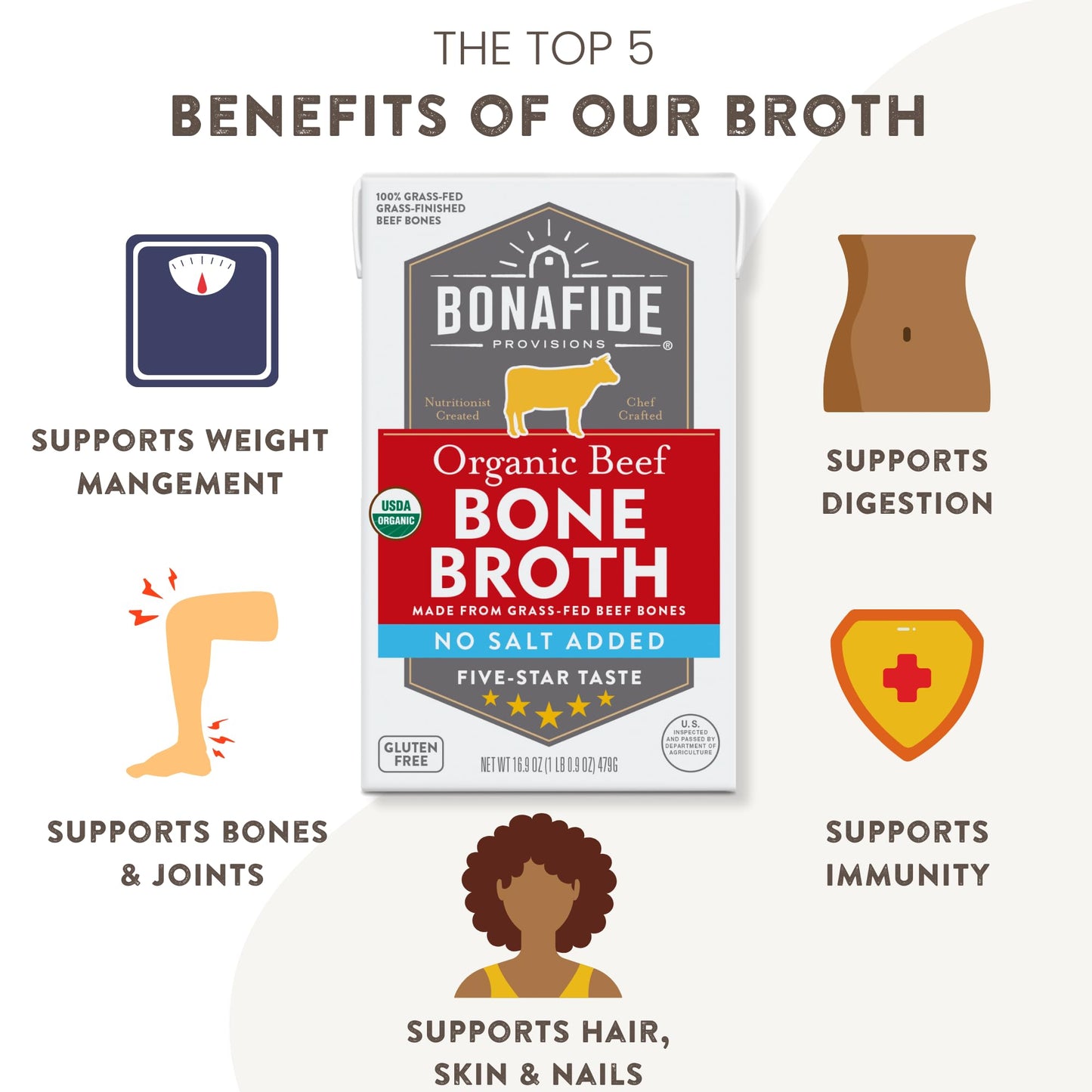 Bonafide Provisions Fresh Organic Beef Bone Broth - No Salt Added, 16.9oz - 6 Pack