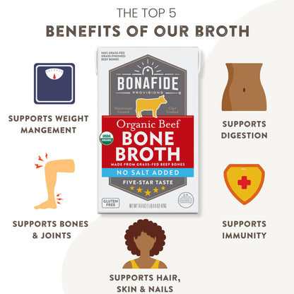 Bonafide Provisions Fresh Organic Beef Bone Broth - No Salt Added, 16.9oz - 6 Pack