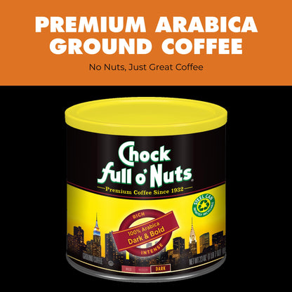 Chock Full o' Nuts Dark & Bold Ground Coffee – Premium Beans in Recyclable Steel Can – Rich Flavor & Aroma, Dark Roast – Perfect for Drip, Pour-Over, Percolator – 23 Oz Can (Pack of 2)