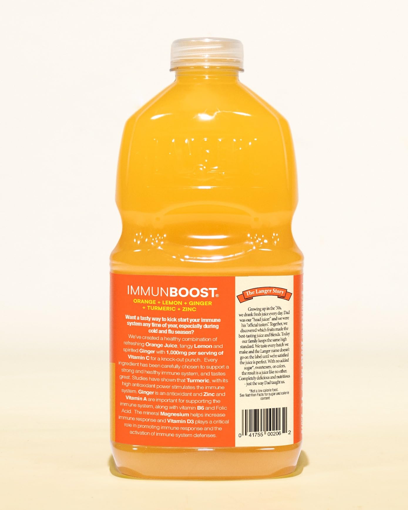 Langers 64 fl oz Immunboost 100% Juice - Orange, Lemon, Turmeric and Ginger juices with added Vitamins, Magnesium, Zinc. 1,000mg Vitamin C per serving., 64 Fl Oz (Pack of 1)