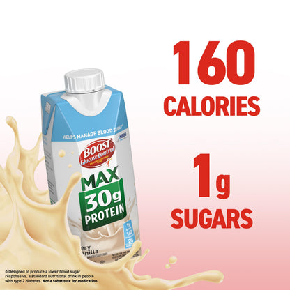 BOOST Glucose Control Max 30g Protein Nutritional Drink, Very Vanilla, 11 Fl Oz (Pack of 12), Packaging May Vary