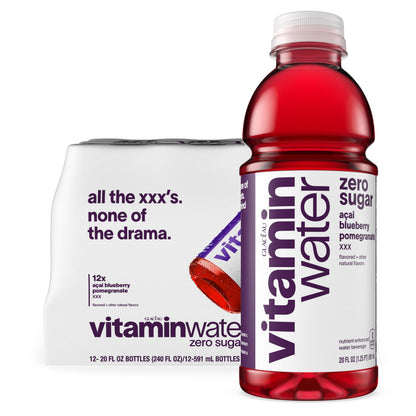 vitaminwater XXX Acai-Blueberry-Pomegranate Zero Sugar, Flavored Water Beverage, 20 fl oz Bottles, 12 Pack