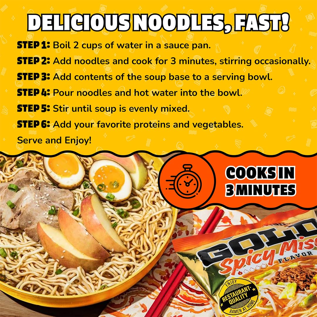 Maruchan Gold Ramen Noodle Soup, Spicy Miso Flavor – Restaurant Quality Japanese-Style Instant Noodles, Quick & Easy Meal – 4.21 Oz. (5 Pack)