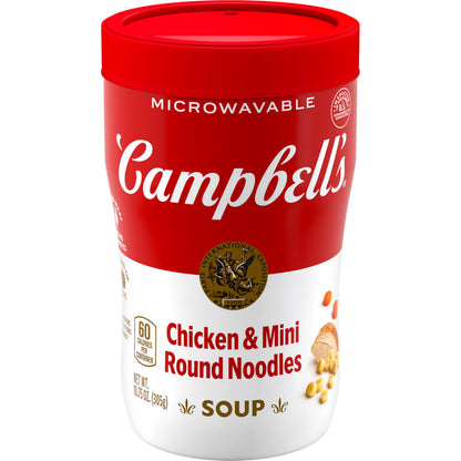 Campbell's Sipping Soup, Chicken & Mini Round Noodle Soup, 10.75 Oz Microwavable Cup