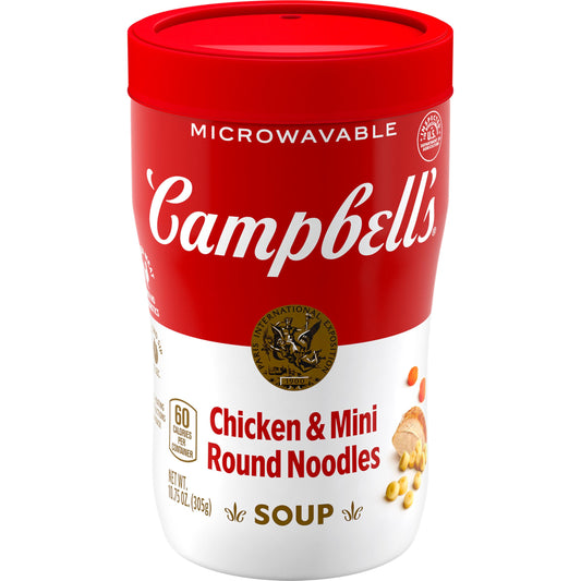 Campbell's Sipping Soup, Chicken & Mini Round Noodle Soup, 10.75 Oz Microwavable Cup