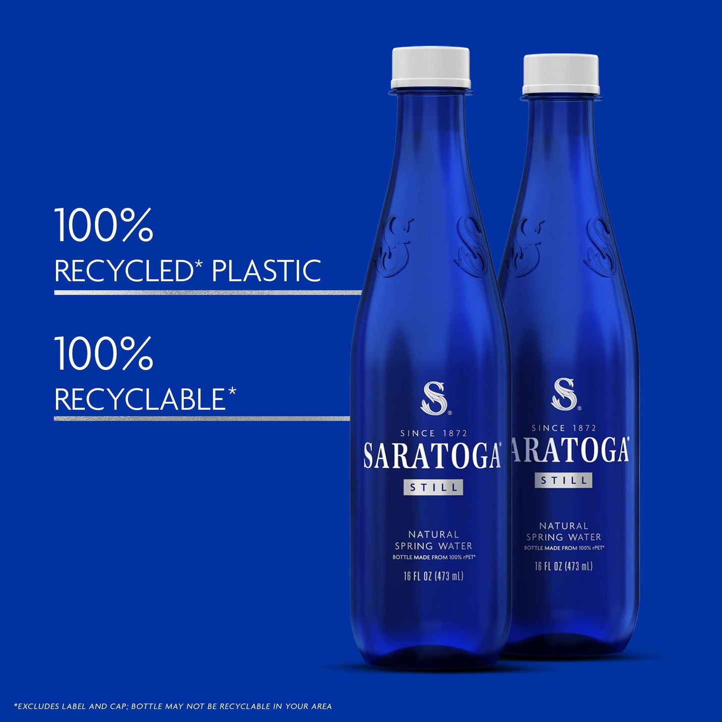 Saratoga Spring Water Bottles, 24 Pack – Still Bottled Water – Recycled PET Plastic Bottles – 16 Fl Oz