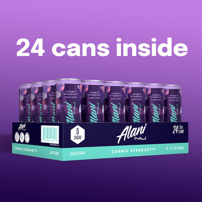 Alani Nu COSMIC STARDUST, Sugar Free, Low Calorie Energy Drinks, 200mg Caffeine, Biotin, B Vitamins, Zero Sugar, 10 Calories, 12 Fl Oz Cans, 24 Pack