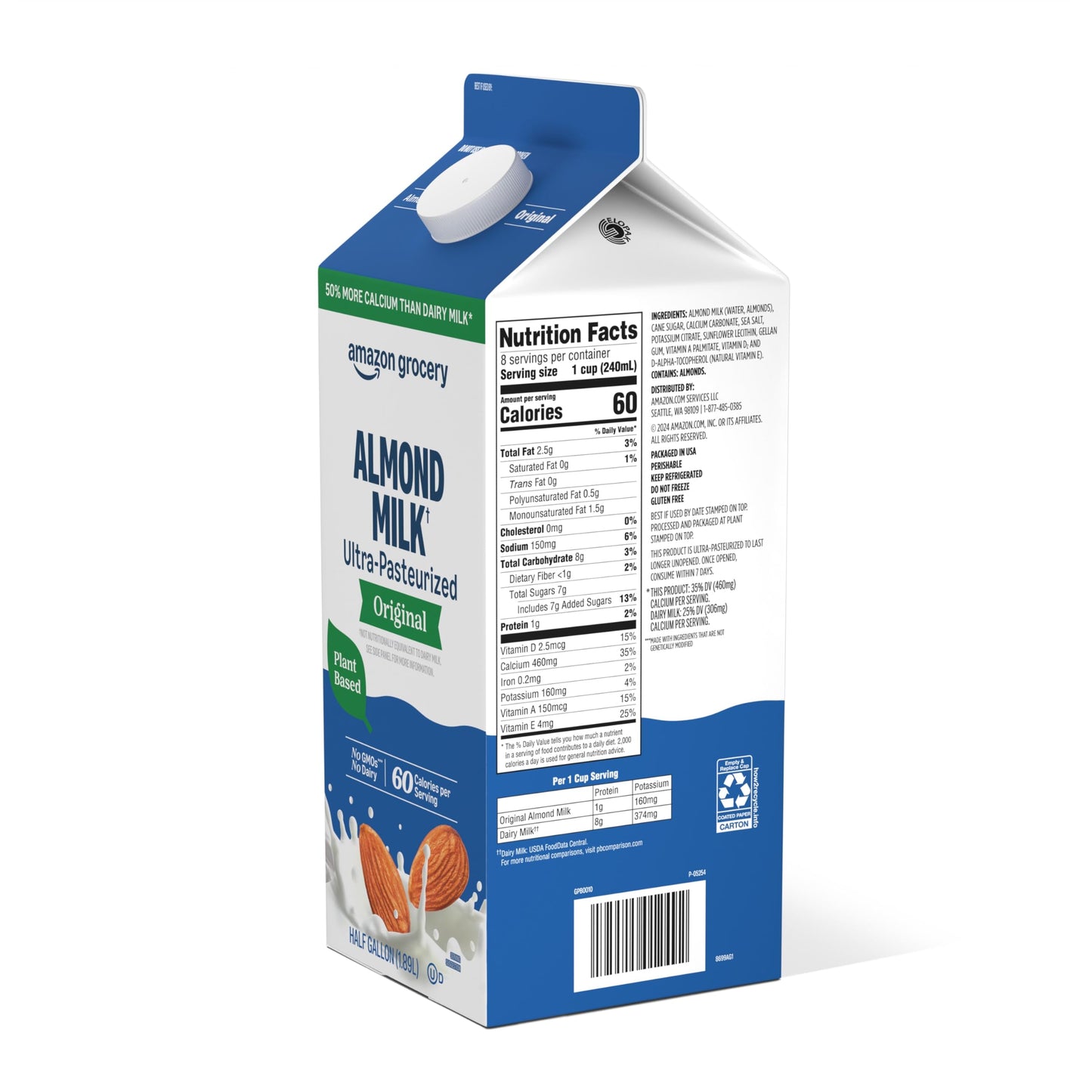 Amazon Grocery, Original Almond milk, Half Gallon, 64 Fl Oz