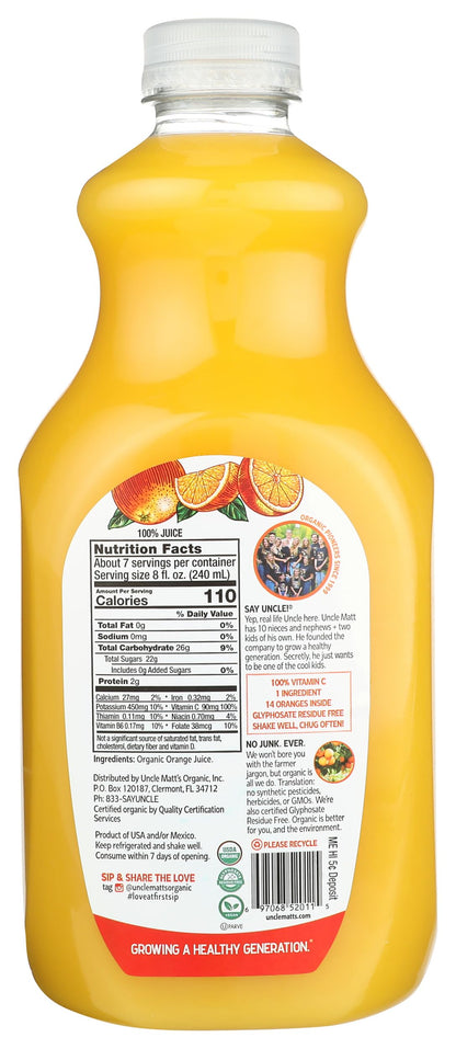 Uncle Matt's Organic Orange Juice Pulp Free, 52 Fl Oz Bottle