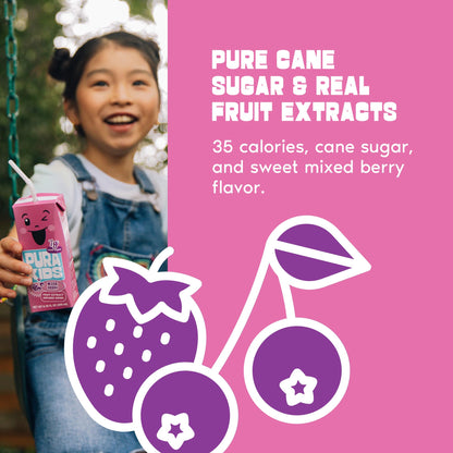 PURA Kids Box | Mixed Berry Fruit Extract Infused Drink for kids | 7g Of Pure Cane Sugar | Non-GMO | Vegan, No Artificial Sweeteners | Best Lunchbox Beverage with Paper Straw | 6.76 fl oz (200ml), Pack of 6