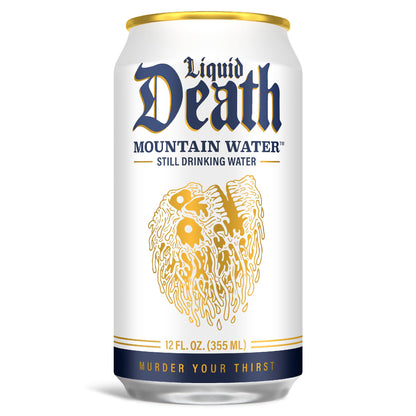 Liquid Death Still Mountain Water, Real Mountain Source, Ice-Cold Cans, Infinitely Recyclable, 12 Fl Oz (Pack of 12)