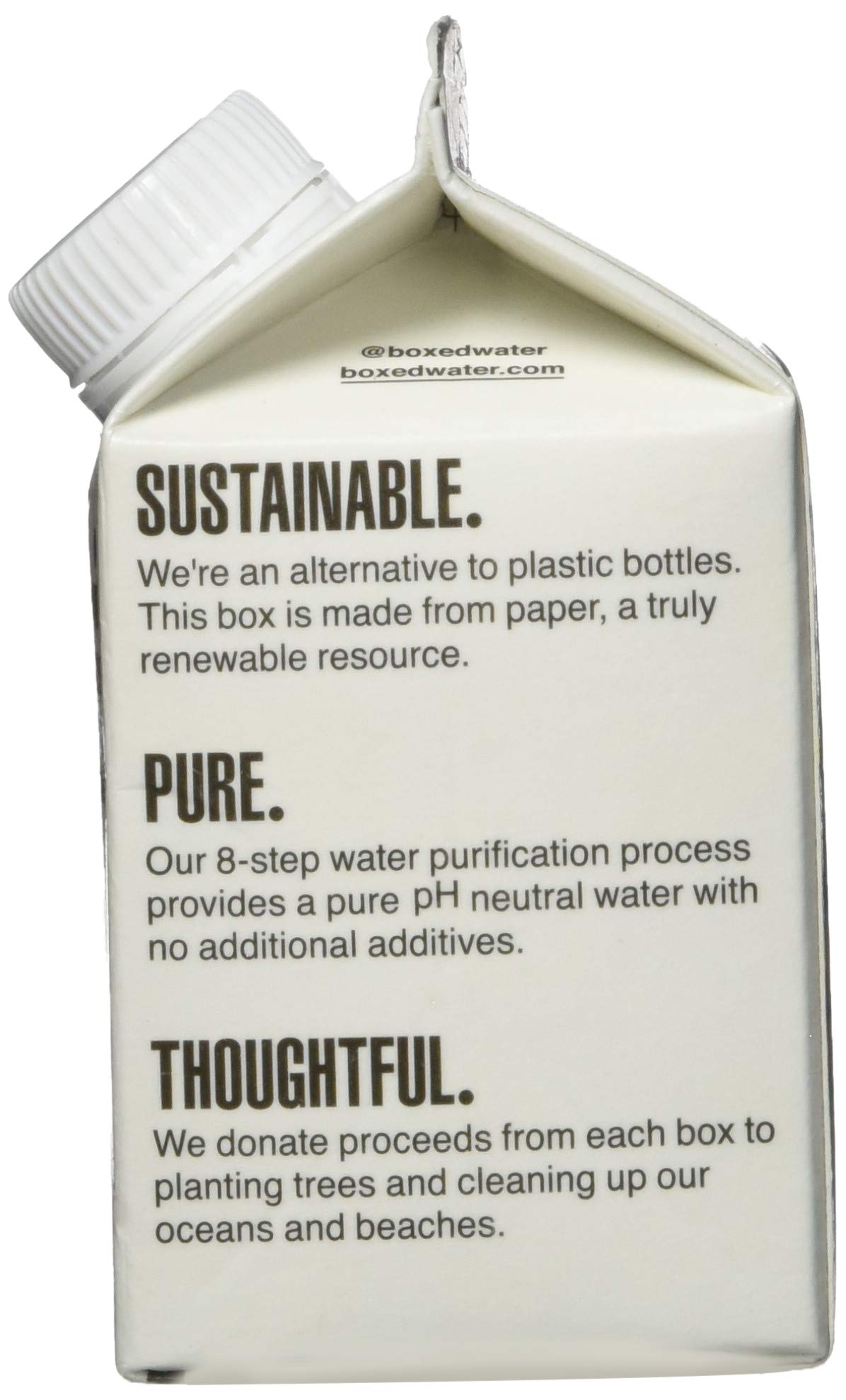 Boxed Water 8.5 oz. (Single Unit) – Purified Drinking Water Plant-Based Cartons, 100% Recyclable, BPA-Free, Refillable Cartons, Sustainable Alternative