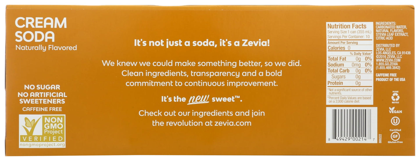 Zevia Zero Calorie Soda, Cream, 12 Fluid Ounce