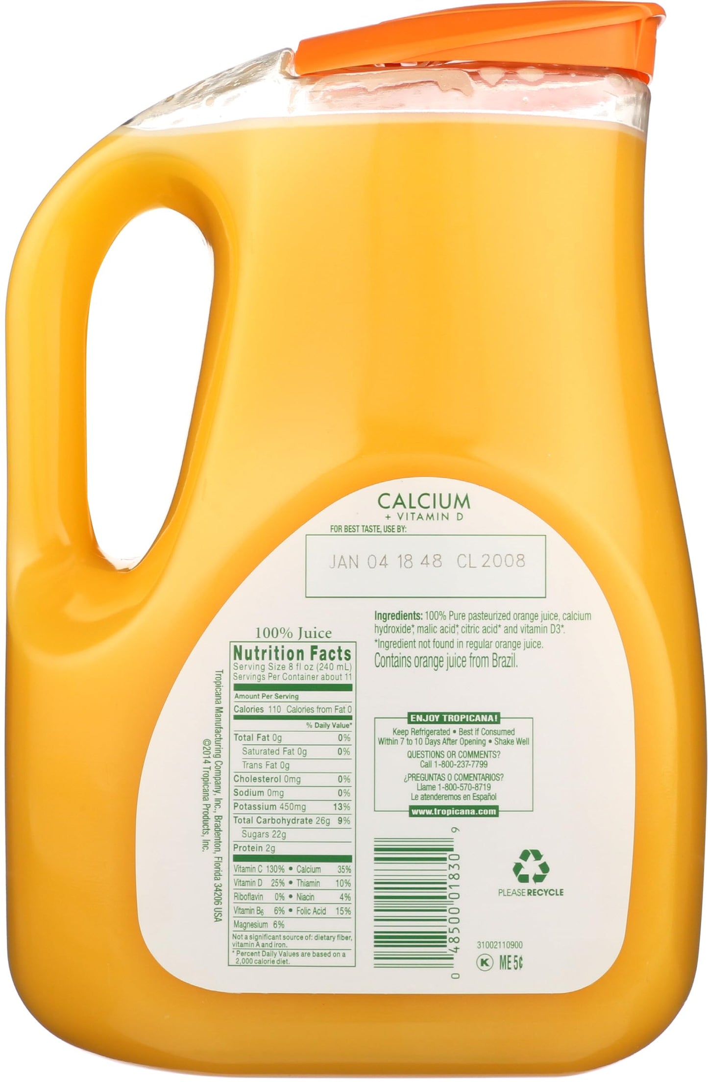 Tropicana, Orange Juice with Calcium + Vitamin D, No Pulp, 89 fl oz. bottle