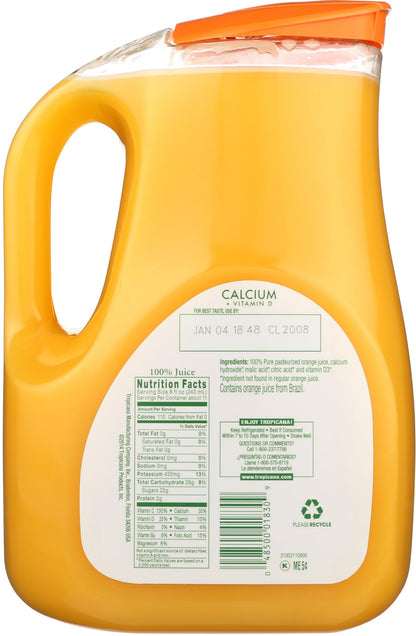 Tropicana, Orange Juice with Calcium + Vitamin D, No Pulp, 89 fl oz. bottle