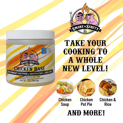 Smoke n Sanity Chicken Base - Certified Low FODMAP Seasoning - Gluten Free - Dairy Free Low FODMAP Chicken Broth (10.0 oz)