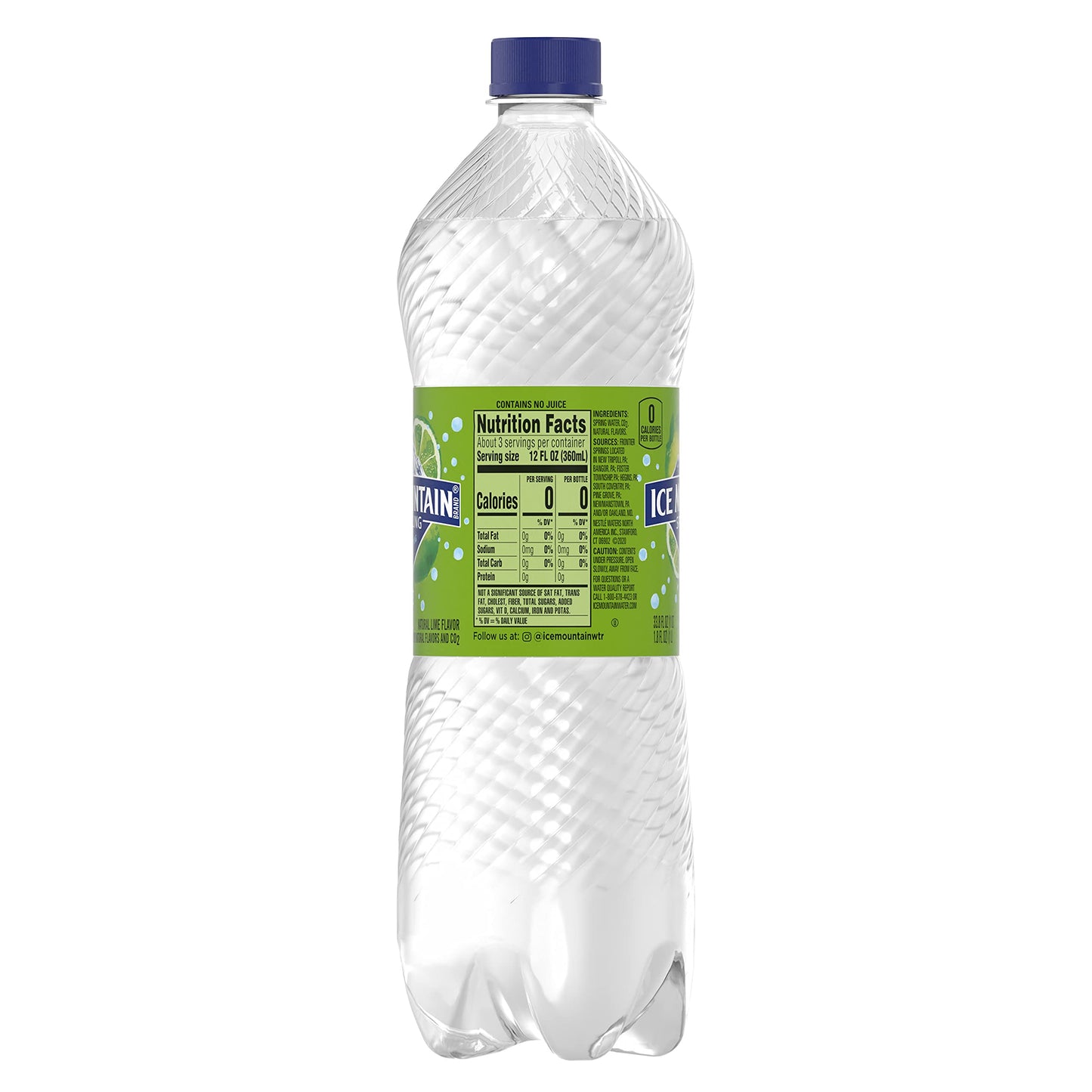 Ice Mountain Sparkling Water, Zesty Lime, 33.8 oz. Bottle