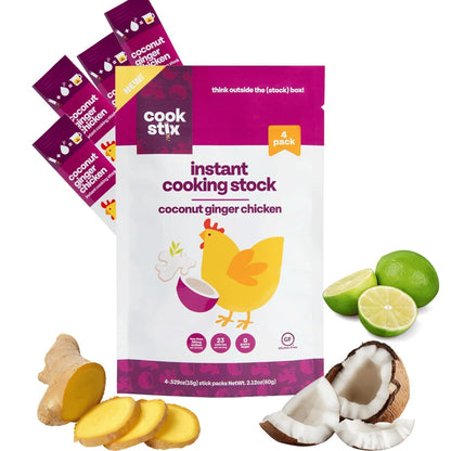 Cookstix Duo Pack – Classic & Coconut Ginger Chicken Stock Sticks – Clean-Label Instant Broth (2 x 4 Packs)